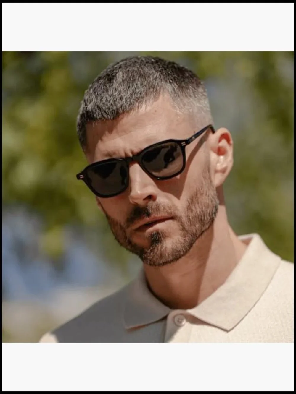 Men's Polarized Retro Square Sunglasses, Acetate Frame, Keyhole Bridge